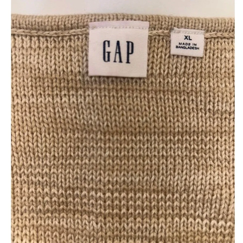 Gap Womens XL Beige Marl Cotton Knit V-Neck Sleeveless Sweater Vest Top